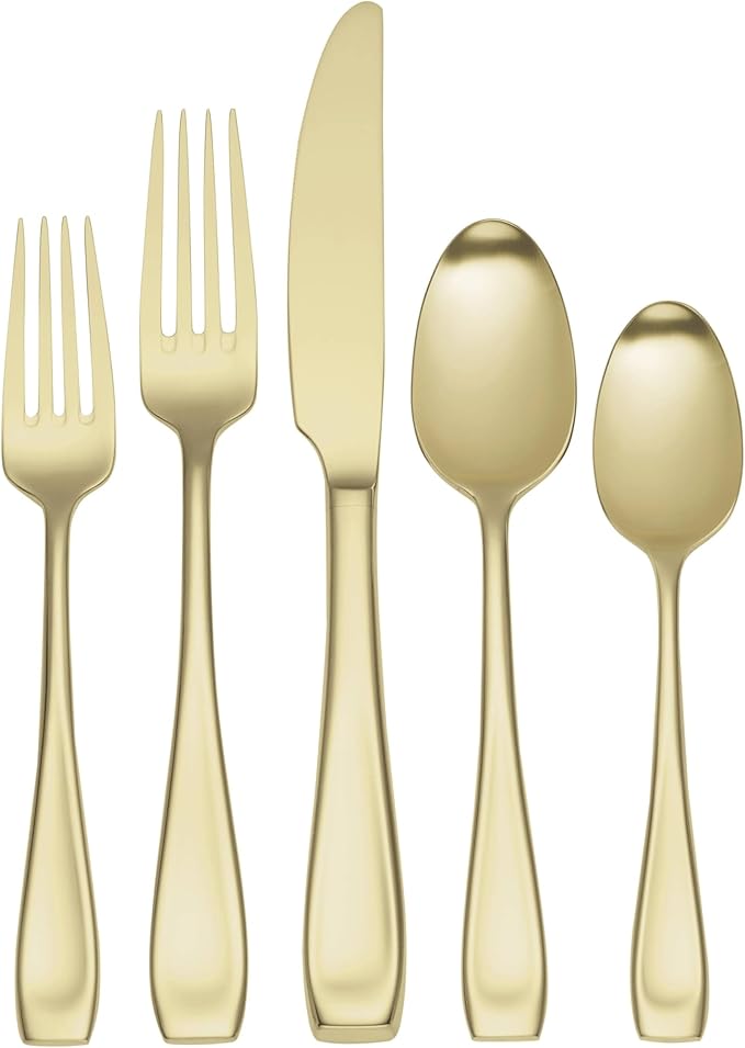 Oneida Moda Champagne Satin 20-Piece Silverware Set for 4, Flatware | satin finish, dishwasher safe | includes knives, forks, and spoons | cutlery set for kitchen and dining