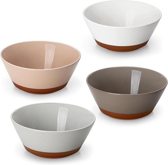 MALACASA Soup Bowls, Ceramic Salad Bowls Set of 4, 36oz Ceramic Bowls | Speckled Deep Bowls for Ramen, Cereal, Fruit and Pho, Microwave & Dishwasher Safe, Stackable, Multicolor, Series TARA