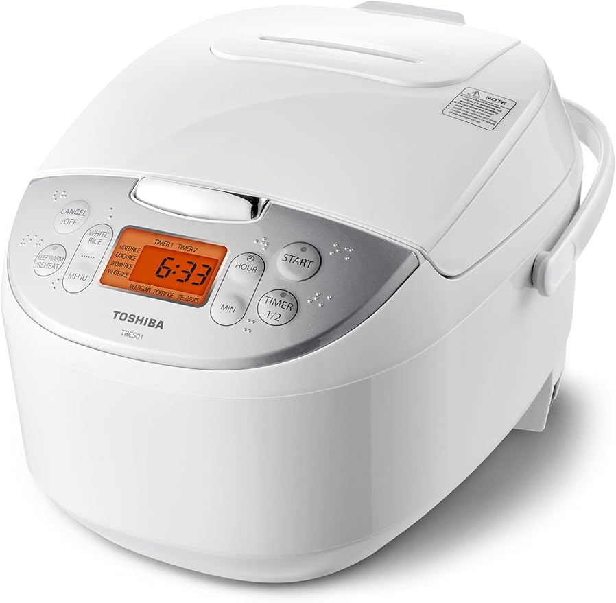 Toshiba Rice Cooker 6 Cup Uncooked – Japanese Rice Cooker with Fuzzy Logic Technology, 7 Cooking Functions, Digital Display, 2 Delay Timers and Auto Keep Warm, Non-Stick Inner Pot, White | japanese style, white. 7 cooking functions, digital display, 2 ...