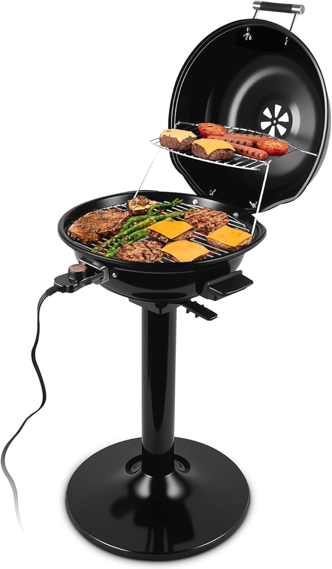 Electric Grill, CUSIMAX Electric Indoor/Outdoor Grill, 1600W Portable BBQ | with Lid for Indoor & Outdoor Use, Adjustable Heat, Removable Stand Grill for Cookouts, BBQ Gatherings, Small Spaces