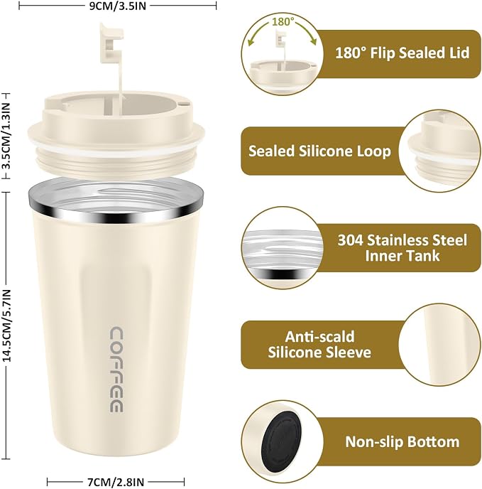 CS COSDDI 12 oz Stainless Steel Vacuum Insulated Tumbler - Coffee Travel Mug Spill Proof with Lid - Coffee Cups for Keep Hot/Ice Coffee,Tea and Beer