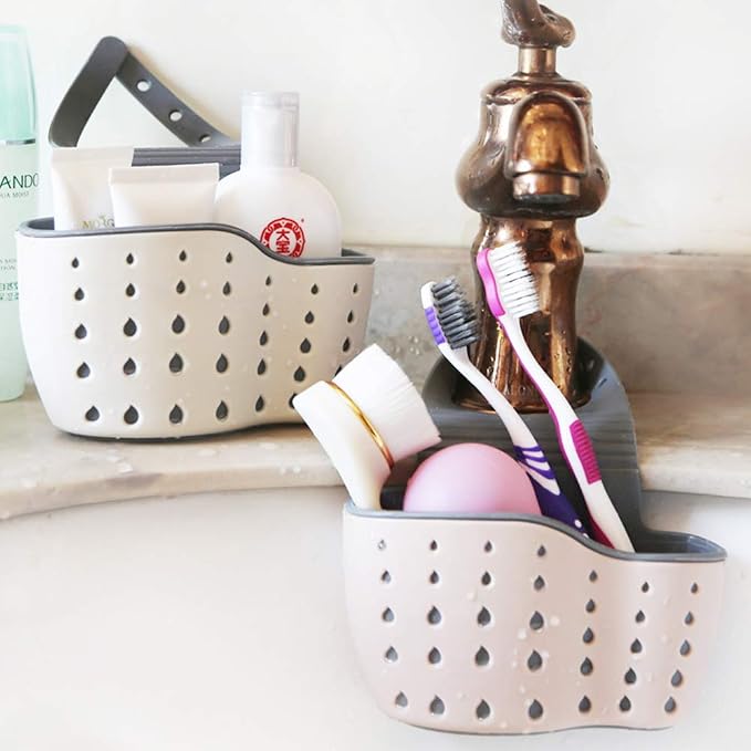 EC ELEGANTCHARM Kitchen Sink Caddy Sponge Holder Silicone Plastic Soap Holder Hanging Ajustable Strap Faucet Caddy with Drain Holes for Drying