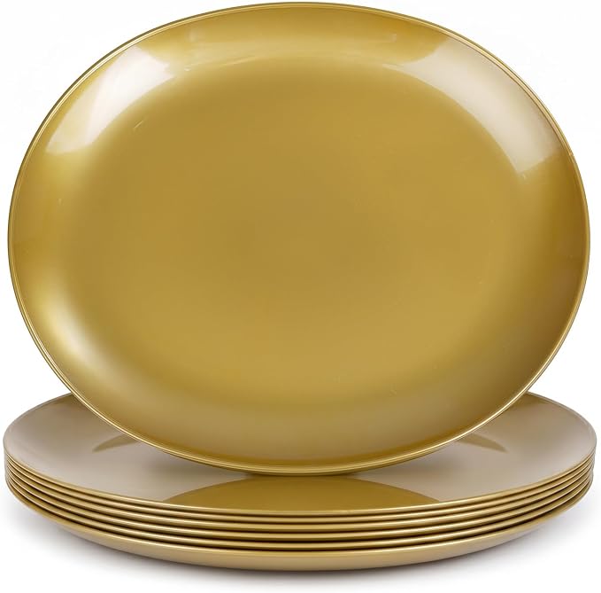 6PCS Gold Serving Platters - 10"x12" Gold Serving Trays - Heavy Duty Oval Plastic Platters for Parties/Birthday/Weddings/Catering/BBQ