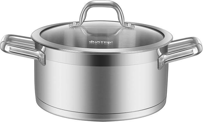 Duxtop Stainless Steel Stock Pot with Lid, 4.2 Qt Induction Cooking Pot | Stockpot with Stay-Cool Handle, Impact-Bonded Base for Even Heating