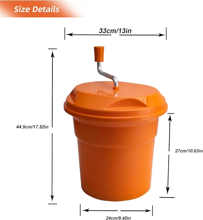 2.5 Gallon Salad Spinner,Large Capacity Vegetable Friuts Salad Dryer,Commercial Manual Salad Mixer for Restaurants Kitchen & Catering,Green & Orange. (Orange, 2.5 Gallon)