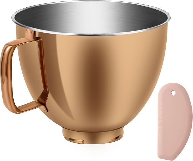 5 Quart Stainless Steel Mixer Bowl for Kitchenaid Classic&Artisan Tilt Head Mixer, Fit for KSM75, KSM90, KSM150, Radiant Copper, 1.75Lb, 0.8MM Thick, Heavy Duty, Dishwasher Safe, Ergonomics Handle