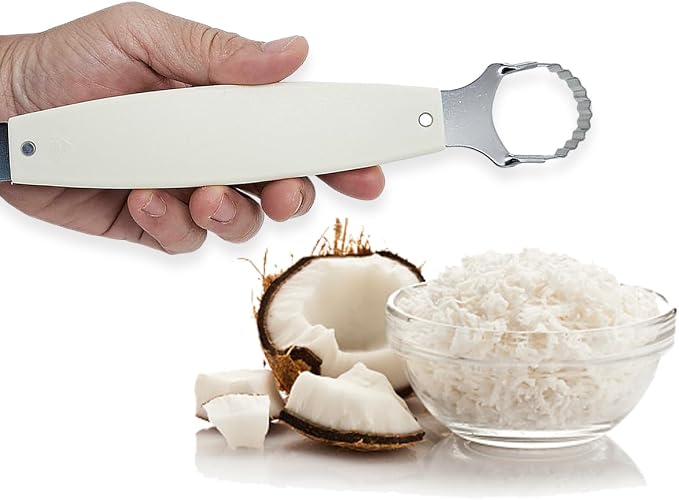 WitnyStore Kitchen Tool 8¾" Long White Plastic Handle Stainless Steel Coconut Grater Shredder 2 Blades - Thai Cooking Utensils Multipurpose Portable Hand-Held Cookery Equipments for Fruits Vegetables
