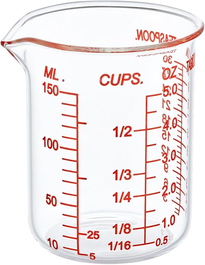 High Borosilicate Glass Measuring Cup-V-Shaped Spout，Glass Measuring Beaker for Kitchen or Restaurant, Easy to Read, 150 ML (5 Oz)-Single