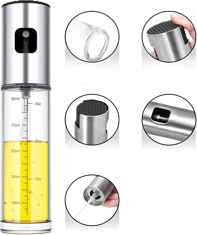 NIKKIER Oil Sprayer for Cooking,2 Pack 100ml Olive Oil Spritzer,Oil Sprayer for Air Fryer, Salad,BBQ,Roasting