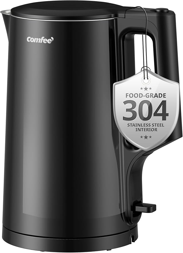COMFEE' 1.7L Double Wall Stainless Steel Electric Kettle