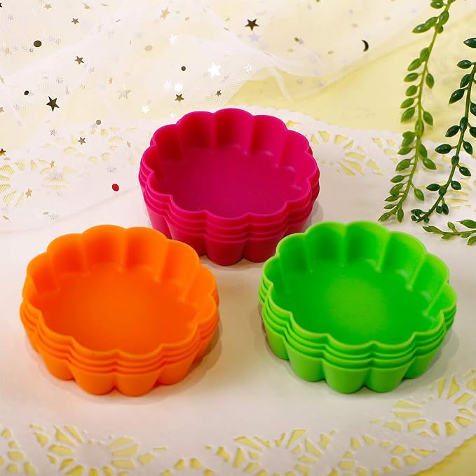 Webake Silicone Mini Tart Pan Non-stick Mini Quiche Molds Holiday Small Pie Baking Pan 3-1/4 Inch Tart Mold, Wax Melt Liners Individual Baking Cups European Food Grade (12 Pack)