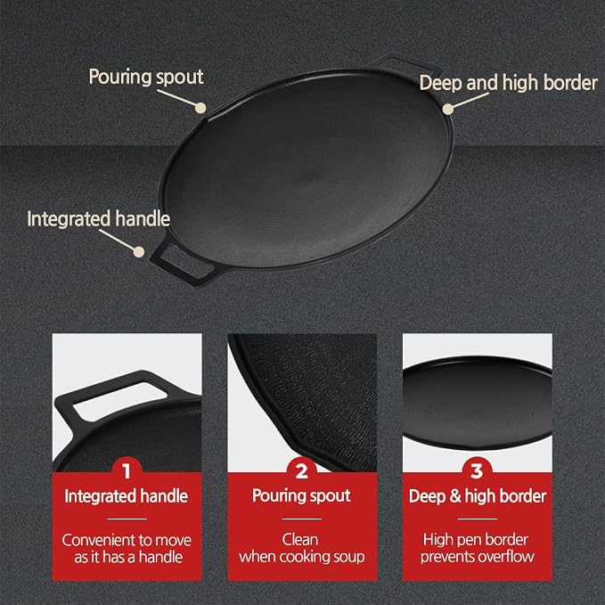 Korean BBQ 2 IH Griddle Grill Pan with Bag, Nonstick Coating, All Stove(Gas, Electric & Induction), Indoor Outdoor Griddle(14in)