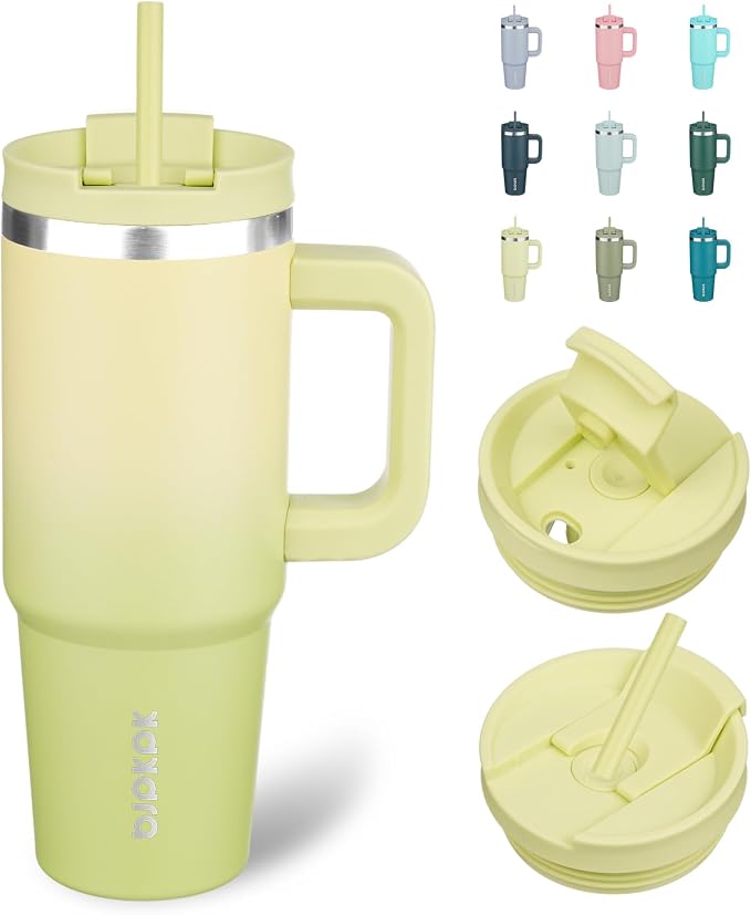 BJPKPK 30 oz Insulated Tumbler with Handle & Straw, Stainless Steel | Double Wall Vacuum Insulation, Leak Proof, BPA Free, Dishwasher Safe, Cupholder Friendly, Travel & Outdoor, Lime