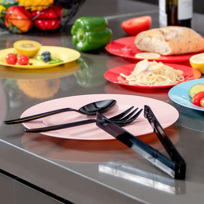 Plastic Serving Utensils Set, 18 Piece, 9" Black