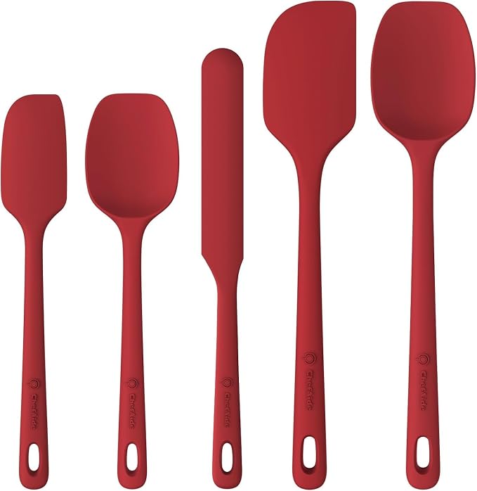 ChefAide 5 Pieces Silicone Spatula Set, Food Grade Rubber Spatula, Upgrade Strong Handle with Ergonomic Grip, Heat Resistant Up to 600°F for Nonstick Cookware, Cooking
