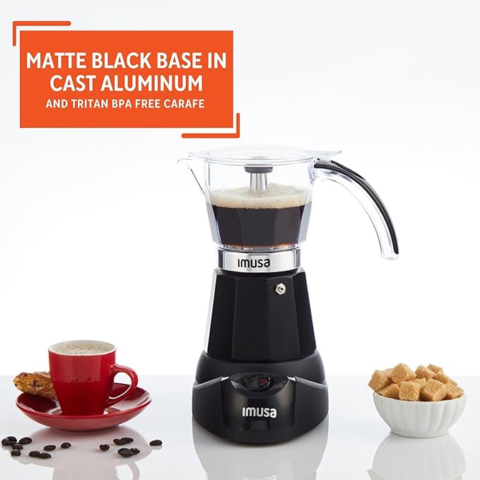 Imusa 6 or 3 Cup Electric Espresso Maker Black Coffee Machine for Cuban Coffee, Moka and Espresso Drinks (Pack of 2)