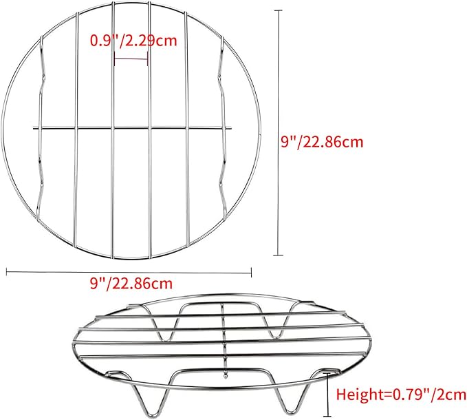 9 Inch Round Cooling Racks for Cooking and Baking 304 Stainless Steel Cooling Racks Baking and Cooling Steaming Rack w Stand Cookware for Air Fryer Pressure Cooker Canning