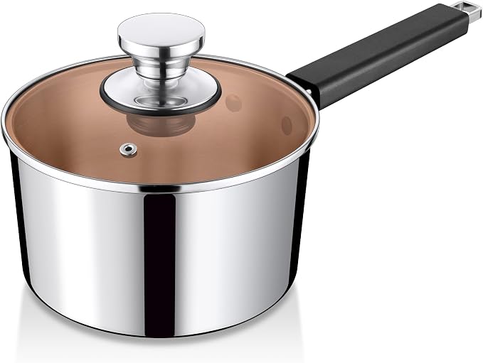 TeamFar 3QT Saucepan with Lid, Stainless Steel Tri-Ply Milk Sauce Pan | with Heatproof Handle, Home Induction Pot for Cooking/Boiling/Braising, Non Toxic & Heavy Duty, Dishwasher Safe