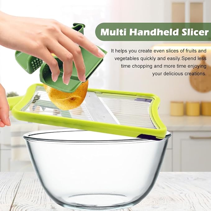 Multi Handheld Mandoline Slicer, Stainless Steel Professional Vegetable Slicer with Comfortable Grip, Vegetable Slicer for Potatoes, Onions, Cucumbers, Cheese, Easy to Clean