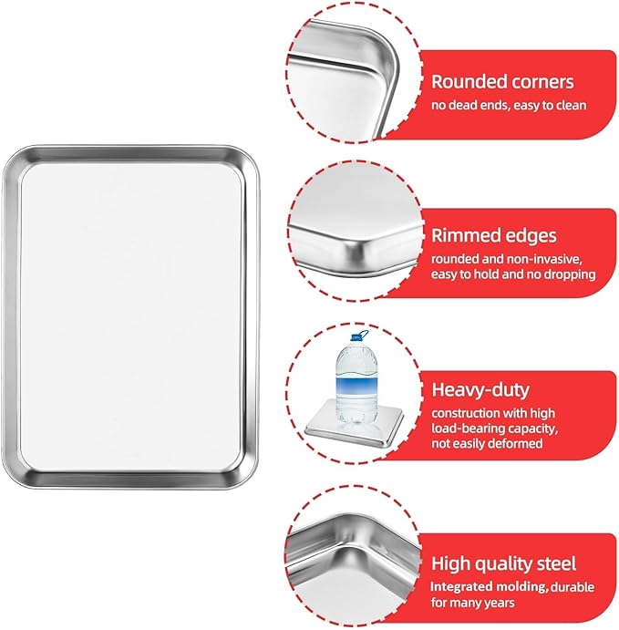 Stainless Steel Baking Sheet Cookie Tray, Cookie Sheet for Toaster Oven Baking Pan Tray, Jelly Roll Pan Size 16 x 12 x 1 Inch Easy Clean & Non-stick & Non-toxic & Dishwasher Safe