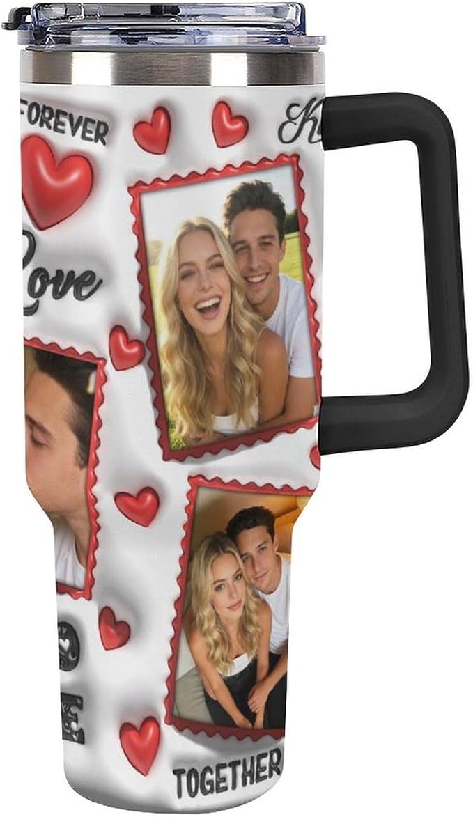 Personalized Tumbler Custom Vacuum Insulated Travel Mug Customizable Coffee Cup with Your Photos and Text Christmas Birthday Gift (40oz Design 7)