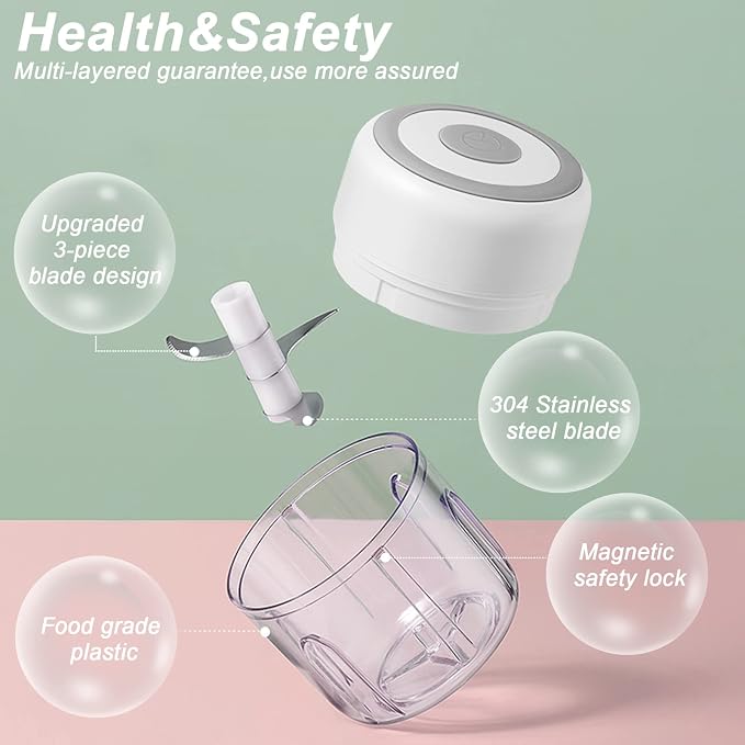 Electric Garlic Chopper, 250ML Vegetable Chopper, Food Chopper | USB Mini Garlic Mincer, Onion Chopper, Portable Small Food Processor for Ginger, Chili, Vegetables