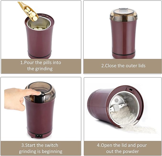 Multifunctional Electric Pill Crusher Grinder- Grind The Medicine and Vitamin Tablets of Different Sizes into Fine Powder-Mortar and Pestle,Elderly, Children or Pets (Purple)