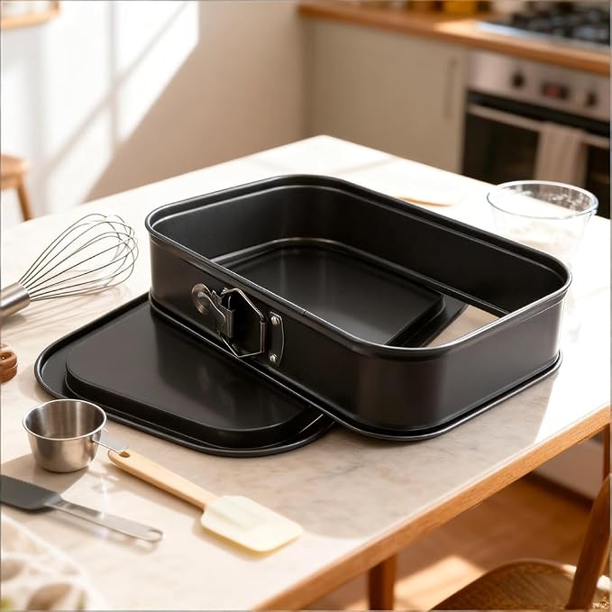 11.61×7.48 Inch Non-Stick Rectangle Springform Cake Pan Removable Bottom | Black Bakeware Tray Perfect for Cheesecake, Ice Cream Cakes and Homemade Baking