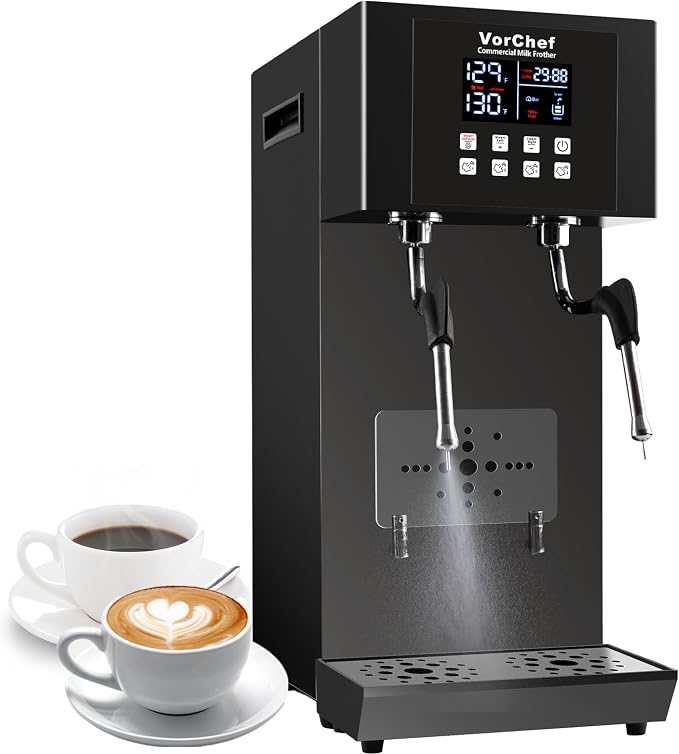 Commercial Milk Frother, 2-Wand Automatic Steam Boiling Water Machine 110V 2200W Electric Steam Milk Frothing Machine Coffee Milk Foam Machine with LED Display for Tea Coffee Shop