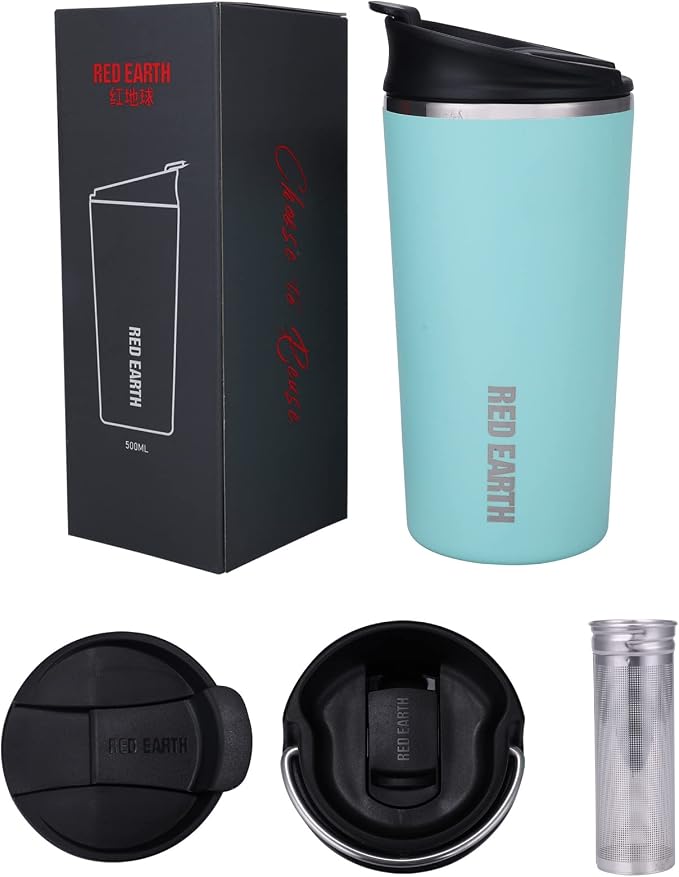 GiNT 17oz Travel Tea Mug with Infuser, 2 Lids. Vacuum Insulated 316 Stainless Steel Coffee Mug. Dishwasher Safe Tea Cup with Strainer for Hot & Cold Brew Coffee. Mothers Day Gifts for Mom (Green)