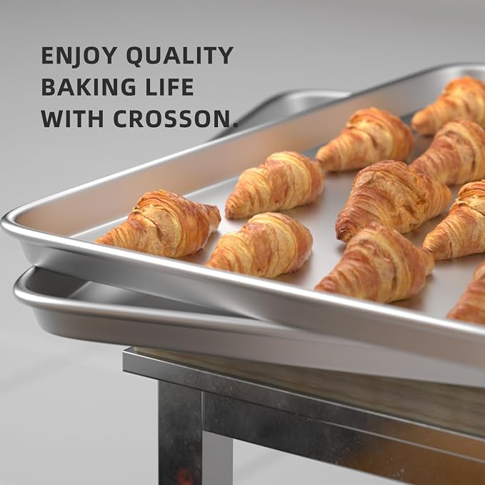 16× 24 Inch Cookie Sheet Pans Set of 3-Baking Tray Jelly Roll Pan Set Commercial Grade Aluminum Coated Statinless Steel Bun Pan for Oven,Freezer,Bakery Hotel Restaurant