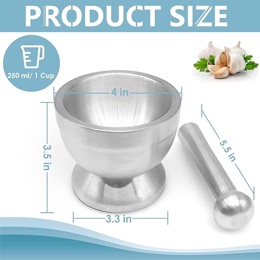 KEISSCO Stainless Steel Mortar and Pestle Set, Spices Grinder Pill Crusher with Silicone Protective Lid - Heavy Duty Mortar Pestle for Molcajete Herb Bowl, Pesto Powder, Spices Herbs Grinder