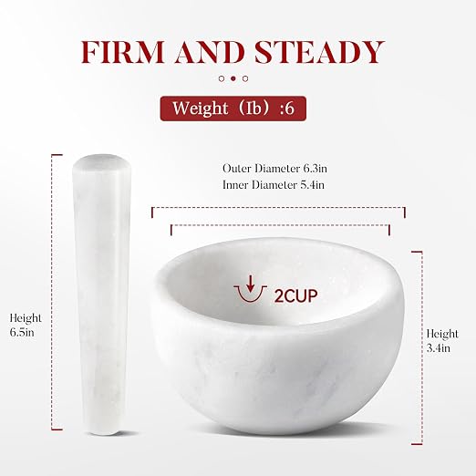 Marble Mortar and Pestle Set, 6.3"-2 Cups Grinder Bowl for Guacamole, Salsa, Pill Crusher, Spice, Herb, Garlic, Nut, Heavy Duty Grinder for Kitchen(Namib Fantasy)