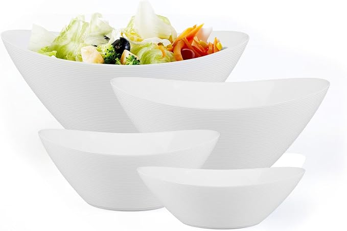 Oval Serving Bowls Set of 4, 12/20/43/66 OZ White Opal Glass | Space-saving nesting design with microwave & dishwasher safe, perfect for mixing, salad, fruit, pasta, dessert & prep