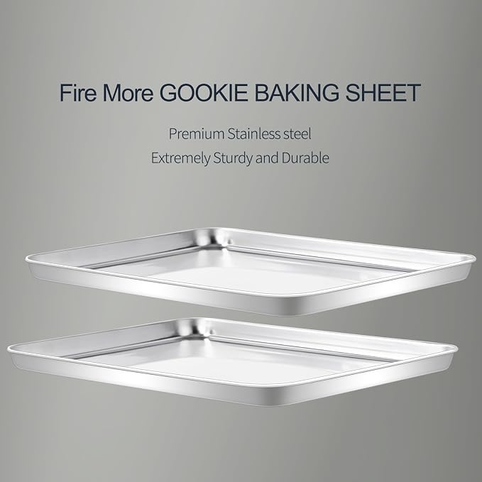 Stainless Steel Baking Sheet Set of 2-16" x 12" x 1" Heavy Duty Cookie Sheets for Baking, Rust & Warp Resistant Oven Tray, Non Toxic & Dishwasher Safe Baking Pans for Cooking, Roasting, Broiling