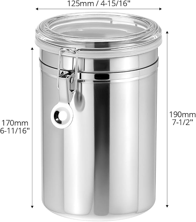 QWORK 62oz Stainless Steel Airtight Canister, Kitchen Storage Canister for Flour Coffee Beans, 5" x 7.5"