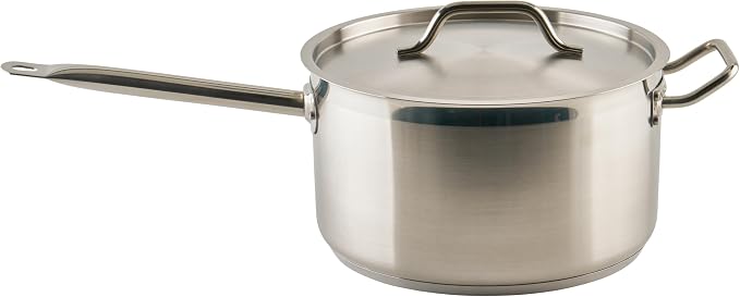 Winco 10 qt Stainless Steel Sauce pan with Cover | Heavy-duty, Tri-ply construction, Helper handle, Great for Cooking and Food Preparation
