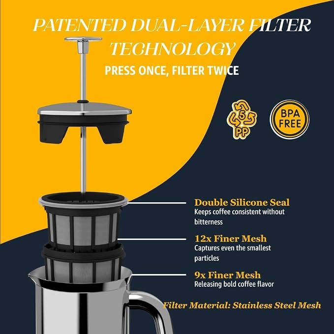 ESPRO P7 French Press, 18oz, Polished, Stainless Steel Coffee Maker | Double Filter Coffee Press, Grit-Free Coffee, Heat Resistant Insulated tea Press, Easy Hot and Cold Coffee Brewer, Tea Brewer