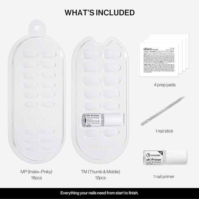ohora Gel Press On Nails | White, Solid, Short Oval | Pure White | Salon-Quality, 100% Real Gel, No UV Lamp, No Glue, Non-Toxic | 15 Sizes, 30 Tips | Long Lasting, press on short