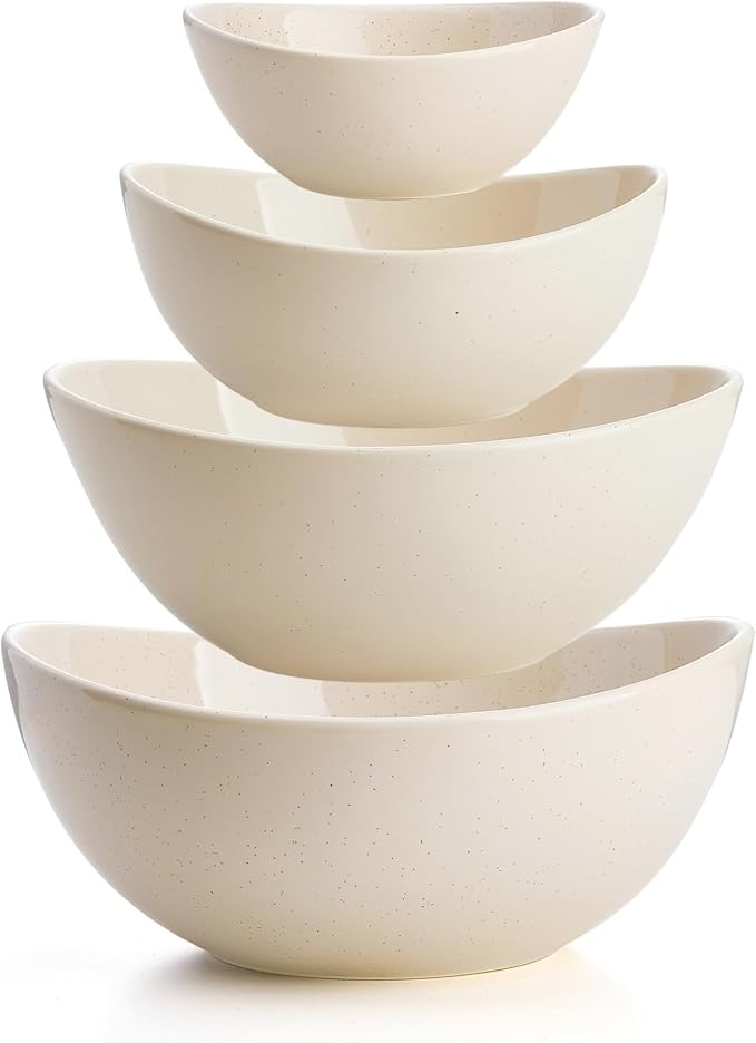 Sweese Porcelain Serving Bowls Set for Entertaining, Multipurpose 10-18-28-42oz, Beige