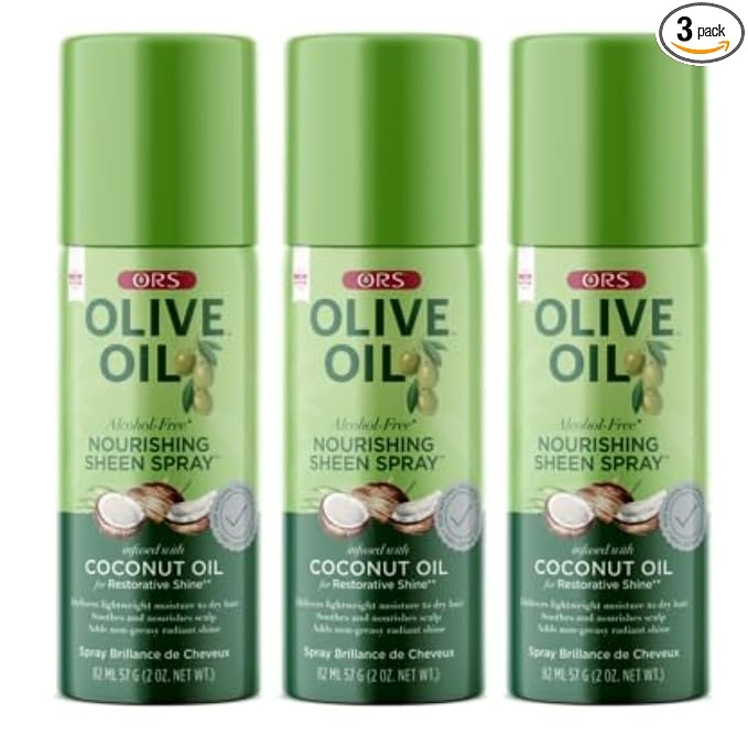 ORS Olive Oil Nourishing Sheen Spray Infused with Coconut for Restorative Shine Alcohol Free 2 Ounce (Pack of 3)