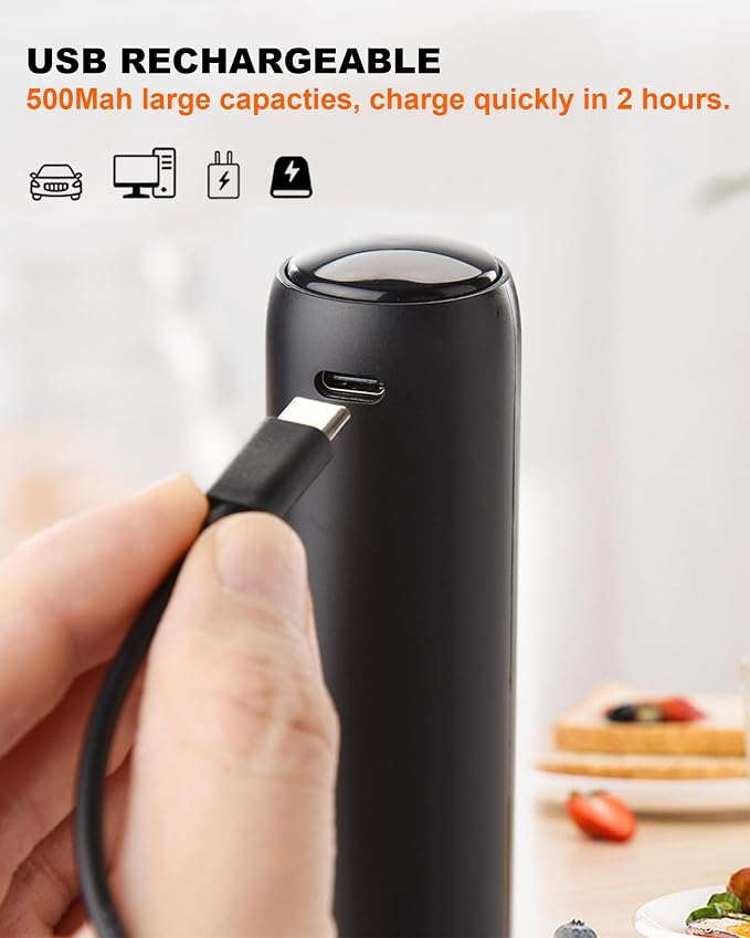 Electric Milk Frother Handheld Foam Maker, Black | TYP-C Rechargeable, with Cover - Portable Hand Frother for Coffee, Latte, Matcha, Cappuccino & Hot Chocolate