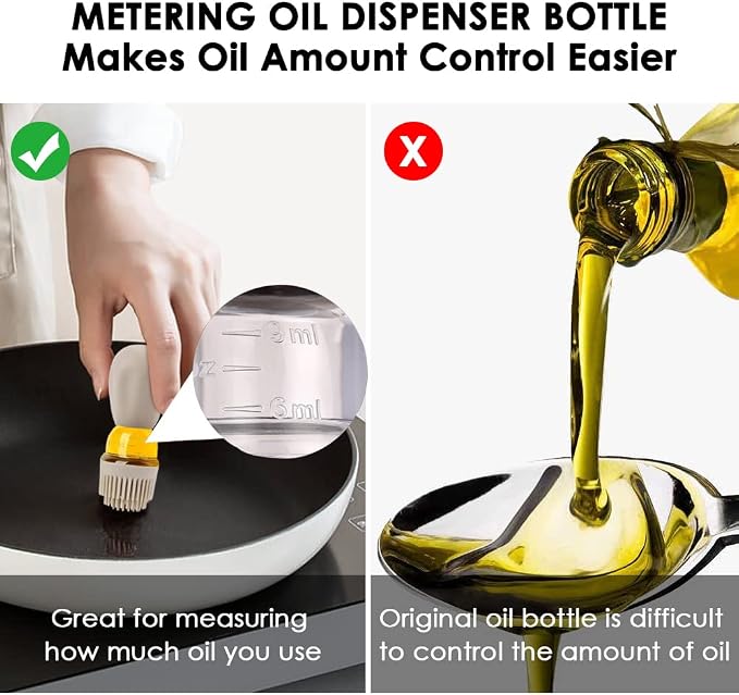 Oil Dispenser with Brush - 2 IN 1 Glass Olive Oil Dispenser Bottle with Silicone Basting Brush for Kitchen BBQ Grilling Baking Cooking, T-OB22, Red