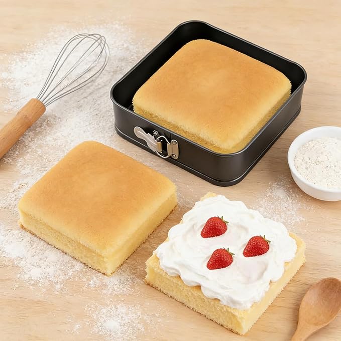 Springform Pan Set of 3 (9,10,11 Inch) - Square Shaped Leakproof Cheesecake Pans with Removable Bottom, Nonstick Carbon Steel Cake Tin for Valentine‘s Day, Anniversary Baking (Square)
