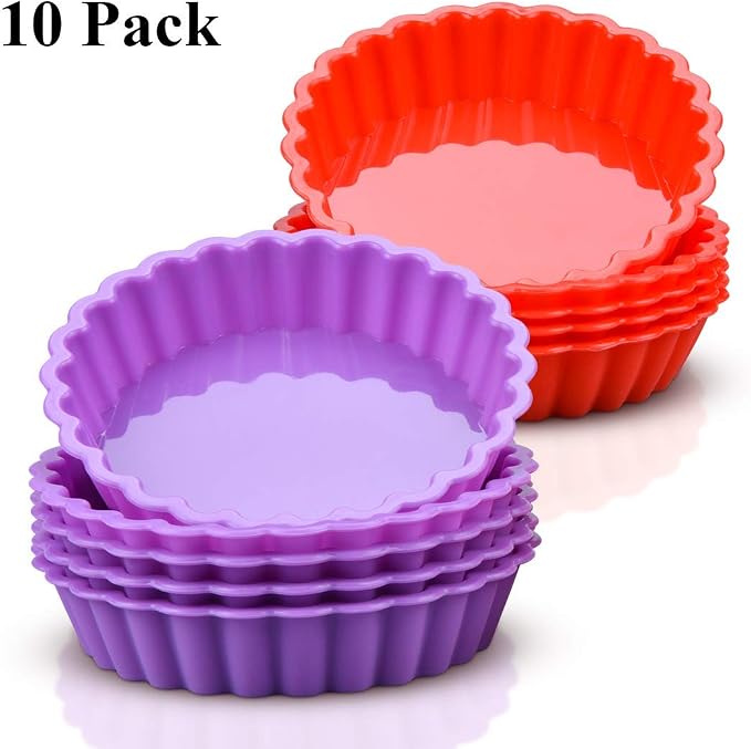 Silicone Quiche Pan, Mini Pie Pan Round Silicone Tart and Pie Molds 10 Pack | BPA Free, Oven Dishwasher Safe, Food-Grade Silicone, Heat-resistant: -104°F to 446°F, Easy Release & Clean