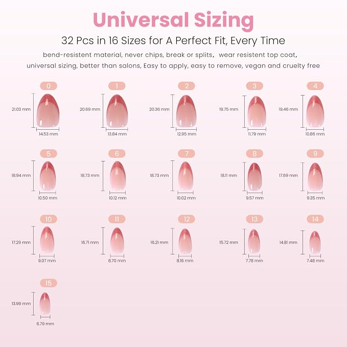 Nail Reformation Press On Nails, Lip Balm | Sheer Nude Short Almond 32 Pcs | 16 Sizes Fake Nails with Iridescent Pink Shimmer French Tip, Glossy Reusable Stick On Nails Kit, Manicure Gifts for Women