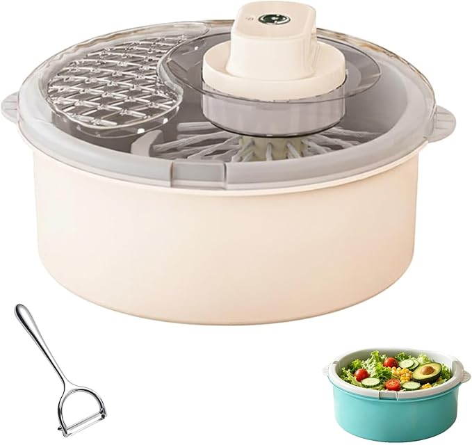 Salad Spinner and Produce Washer, Electric Fruit Cleaner Spinner，White-Electric | Fruit Cleaner Bowl with Non-Slip Base, Multifunctional Vegetable Dryer for Washing, Prepping Fruits & Vegetables