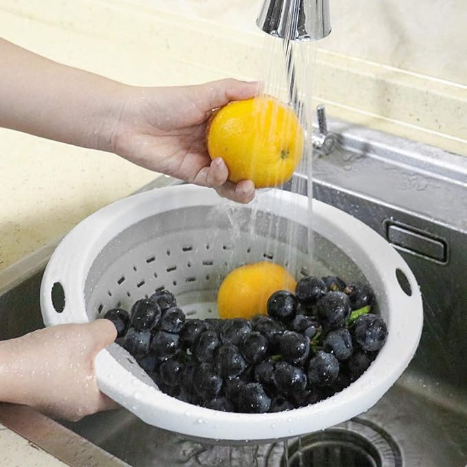 QiMH Collapsible Colander and Strainer, 5 Quart(1.25 gal), Heavy Duty Kitchen Drainer Basket for Pasta, Veggies and Fruits, New Home Apartment Essentials