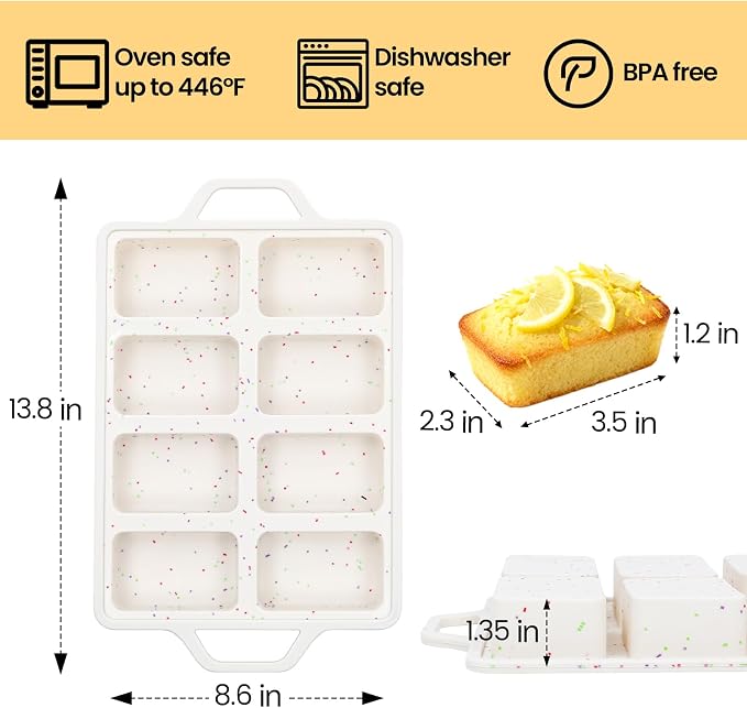 Metal Reinforced Silicone Mini Loaf Pan, 8-Cavity Nonstick Mini Bread Pans | BPA Free, Oven Dishwasher Safe, Food-Grade Silicone, 1 Pack, for Baking Banana Bread, Cakes, Brownies, Meatloaf