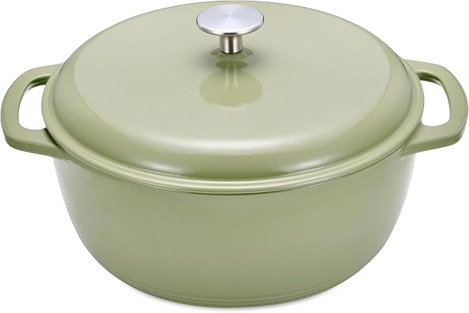 Amazon Basics Cast Iron Dutch Oven Pot with Lid, Enameled, Dual Handles, Round, Heavy-Duty, Medium, 6-Quart, Olive